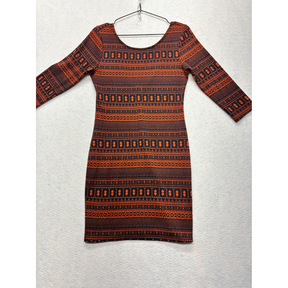 Ya Los Angeles Boho Tribal Print Bodycon Dress Indie Retro Mini M Orange Black